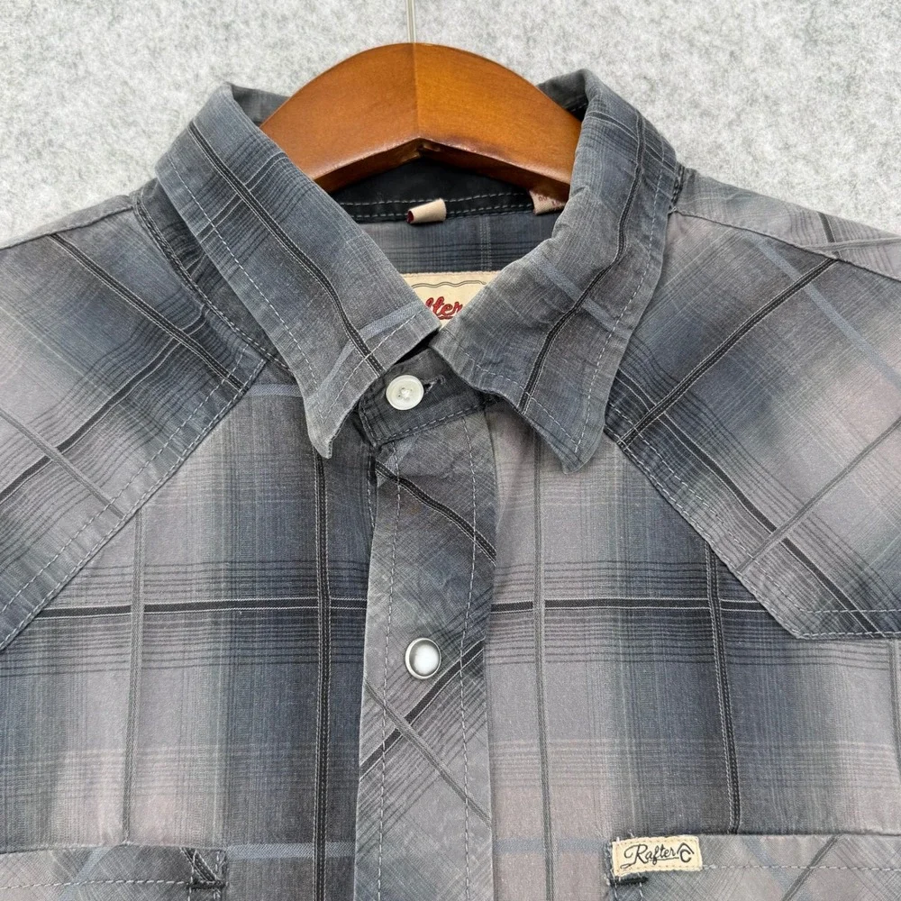 Rafter C Cavenders Mens Grey Plaid Western Pearl Snap Long Sleeve Shirt XL